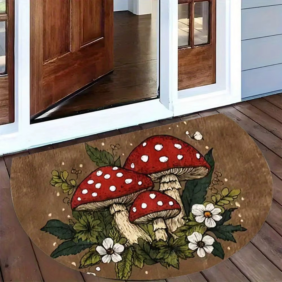VIKAMA Cartoon-Pilz-Fußmatte mit Vintage-Print, rutschfest und schmutzabweisend, halbrund, Mehrfarbig, B: 60 cm, T: 40 cm - Bild 2