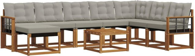 vidaXL Outdoor-Sofagarnitur 9-teilig aus Akazienholz und Textilene in Beige und Grau mit Kissen - Bild 1