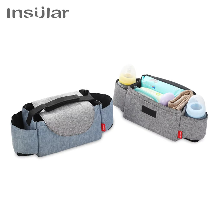 Isolierte Aufbewahrungstasche für Babyflaschen und Babyartikel mit Kinderwagenclip in Schwarz und Grau - Bild 2
