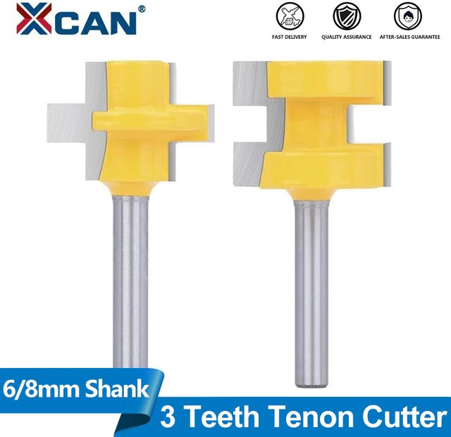 XCAN 2-teiliges Nut- und Federfräser-Set in Gelb mit 6mm und 8mm Schaft für die Holzbearbeitung - Bild 1