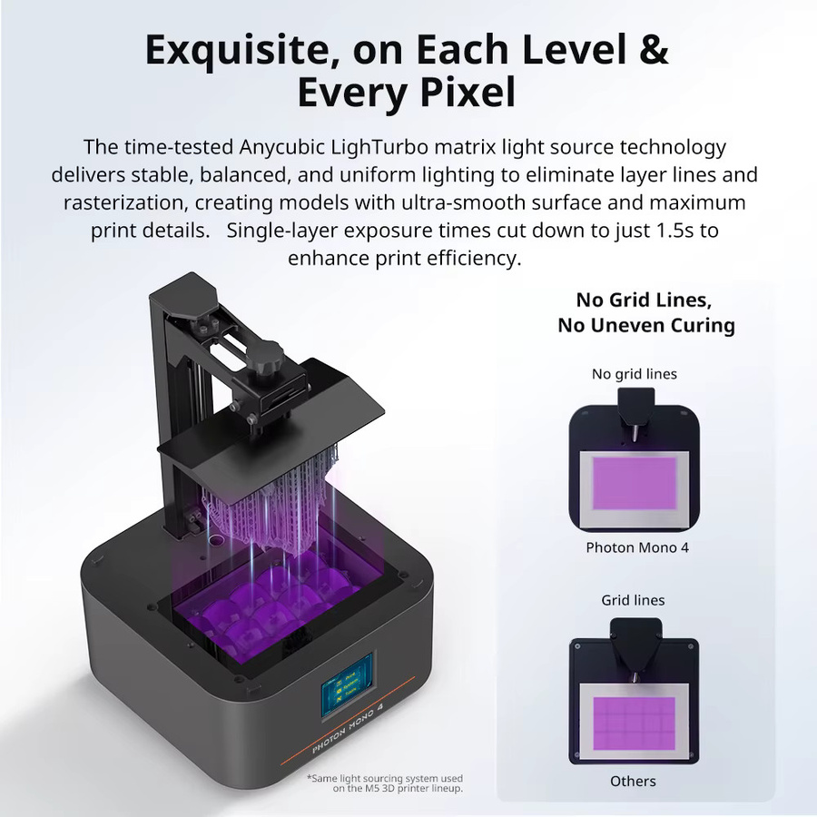 Anycubic Photon Mono 4 AE LCD-UV-Harz-3D-Drucker mit 7 Zoll 10K High-Definition-Bildschirm in Schwarz, Druckgröße: 153 x 87 x 165 mm - Bild 4