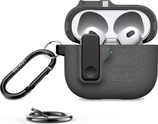 BEWZI Schutzhülle für Apple AirPods 4 mit magnetischem Pop-Open-Deckel und Druckknopfschalter in Sand, Pink oder Grau - Bild 1