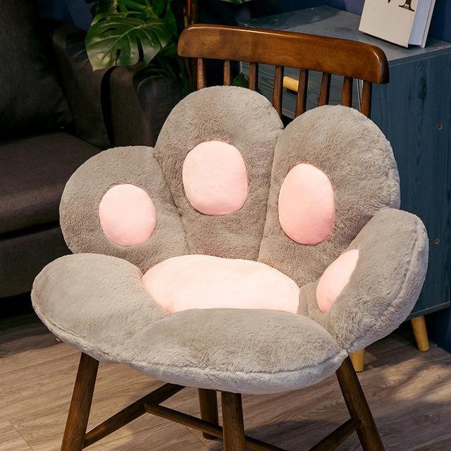 Plüsch Sitzkissen mit Bär und Katzenpfote in Grau, Durchmesser: 70 cm - Bild 1