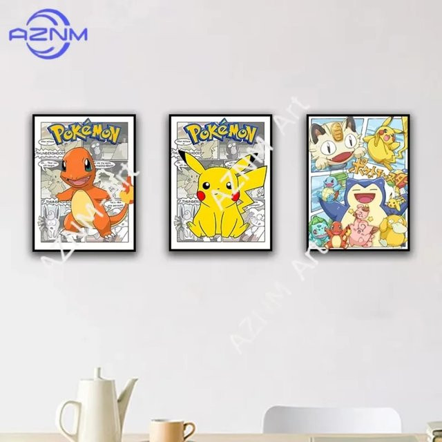 KAYOU Pokemon Kunstposter mit Pikachu, Charmander und Bulbasaur in Mehrfarbig, Rechteckiges Wandposter aus Papier - Bild 1