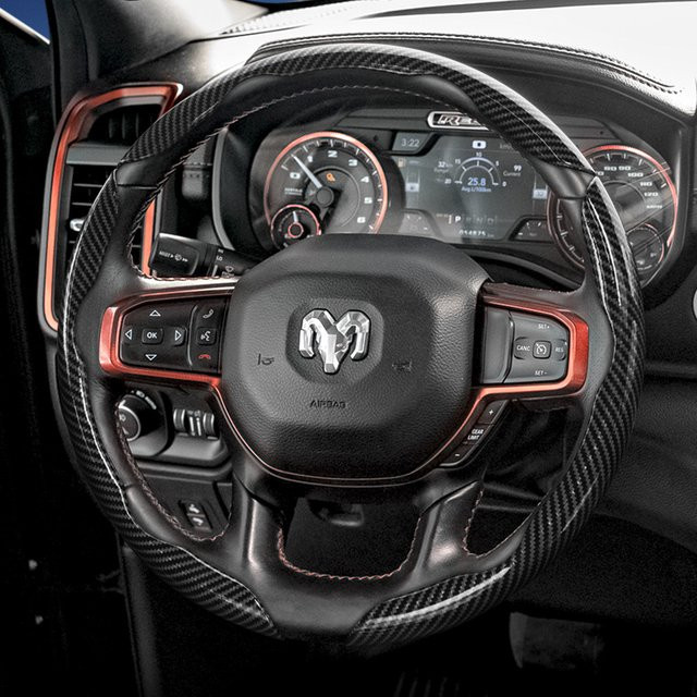 Hocasen Lenkradbezug in Carbonfaser-Textur mit segmentiertem Schnellverschluss für Ram Pickup Modelle, Schwarz oder Blau - Bild 1