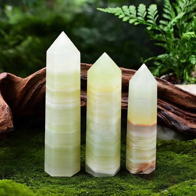 RYCRYSTAL Grüner Afghanischer Jade Obelisk aus natürlichem Kristallstein für Reiki und Heimdekoration, Grün gestreift - Bild 1
