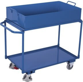 VARIOfit Tischwagen in Blau mit 2 Ladeflächen und abnehmbarer Wanne aus Stahl - Bild 1