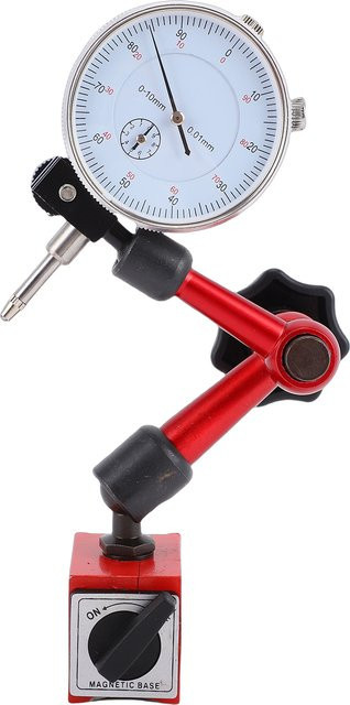 BASI Messuhr-Set mit 0,01 mm Genauigkeit, stoßfeste Messuhr inklusive magnetischem V-Nut-Ständer und Basis in Silber - Bild 1