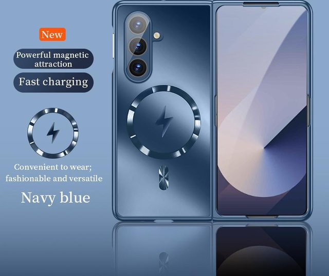 MagSafe Magnetische Kabellose Ladefunktion Mattes Case für Samsung Galaxy Z Fold 5G, Stoßfeste Schutzhülle in Transparent oder Blau - Bild 1