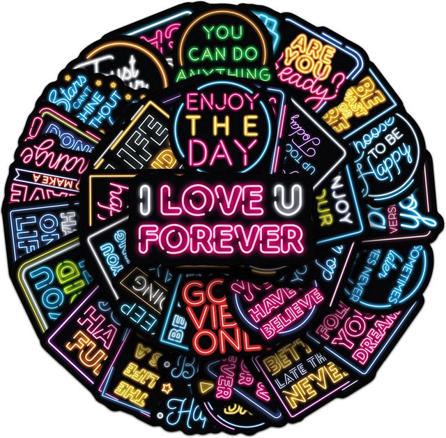 50 Stück Motivations-Aufkleber mit englischen Zitaten in Neon-Optik von AufnahmeYourLife Store, Multicolor - Bild 1