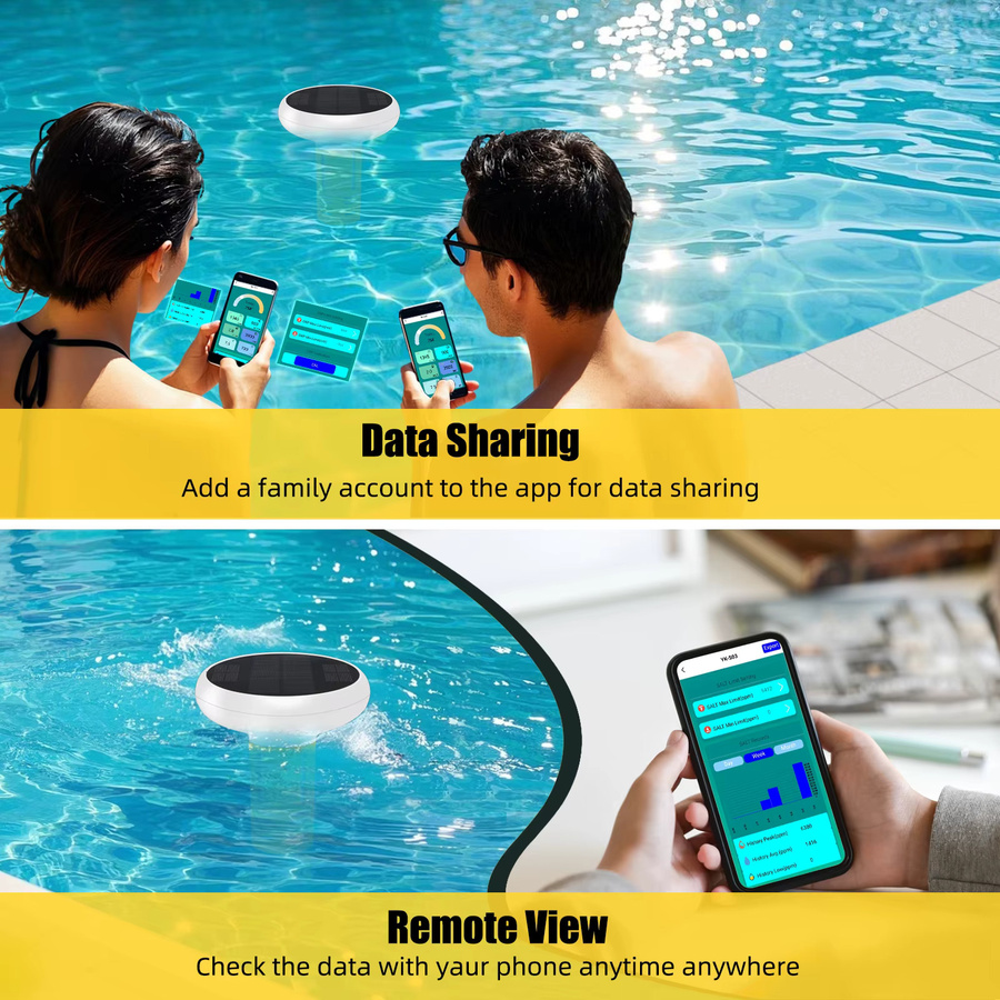 Yieryi Solar-WLAN-Zigbee 7-in-1 Schwimmbad-Wasserqualitätstester in Weiß zur Messung von pH-Wert, Chlor, Salz und Temperatur - Bild 3