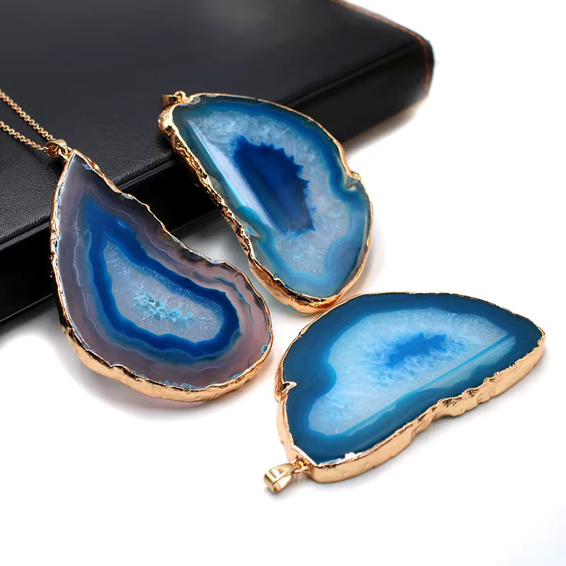 Halskette mit Achat, Kristall, Gold, Unisex - Bild 2