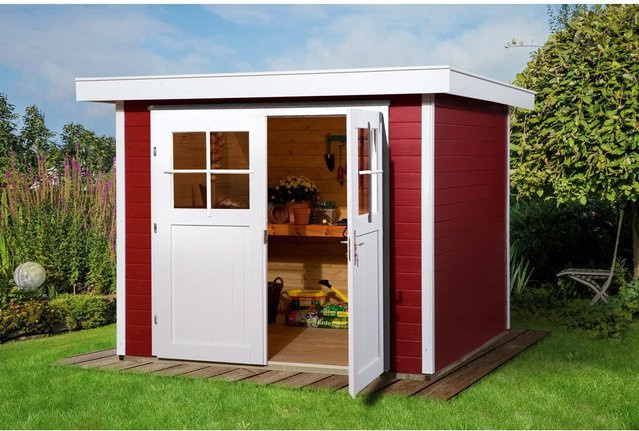 WEKA Gartenhaus 227 Gr.2 aus Massivholz in Schwedenrot mit Flachdach und Vordach, B/H/T: 257 x 217 x 239 cm - Bild 1