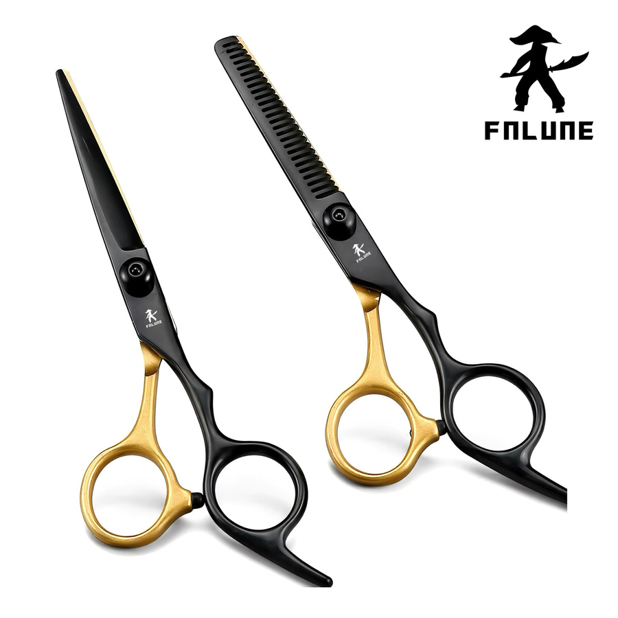 FnLune Friseurscheren Schwarzgold, 6 Stück, zum Texturieren und Ausdünnen - Bild 2