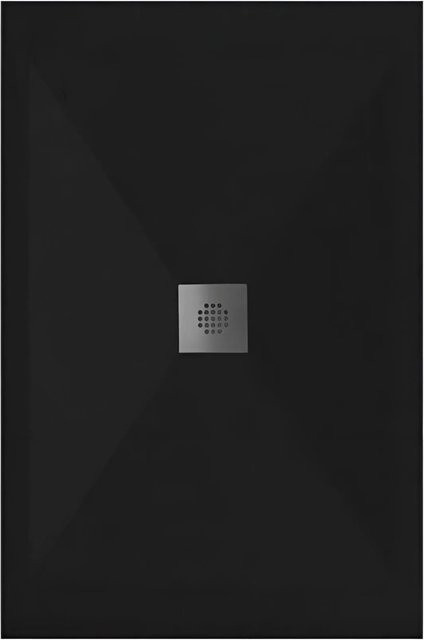Dexa Mirlo Duschwanne aus Mineralguss Extra Flach, Schwarz, B/T: 70 x 70 cm, mit Ablaufschutz in Chrom - Bild 1