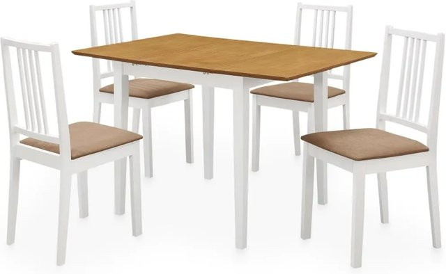 vidaXL 5-tlg. Essgruppe Modell 4 in Weiß und Braun aus MDF und Gummibaumholz mit ausziehbarem Tisch - Bild 1