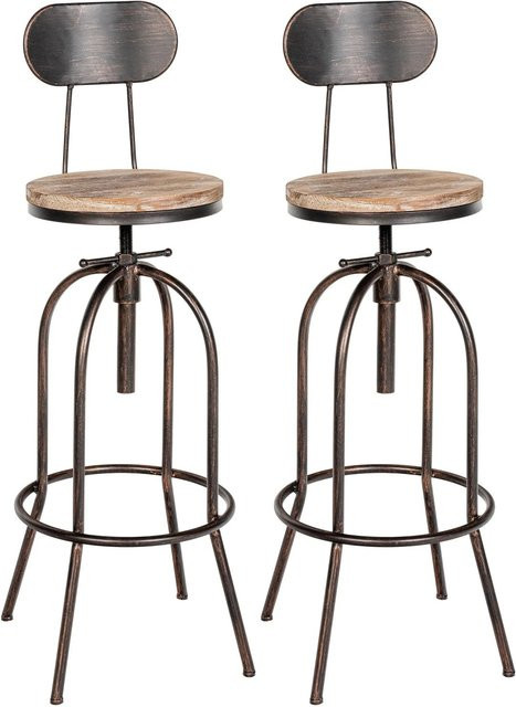 DELUKE 2er Set Barhocker HELON Barstühle aus Metall in Bronze mit Lehne im Industrial Style B/T/H: 49,5 x 49,5 x 101,5 cm - Bild 1