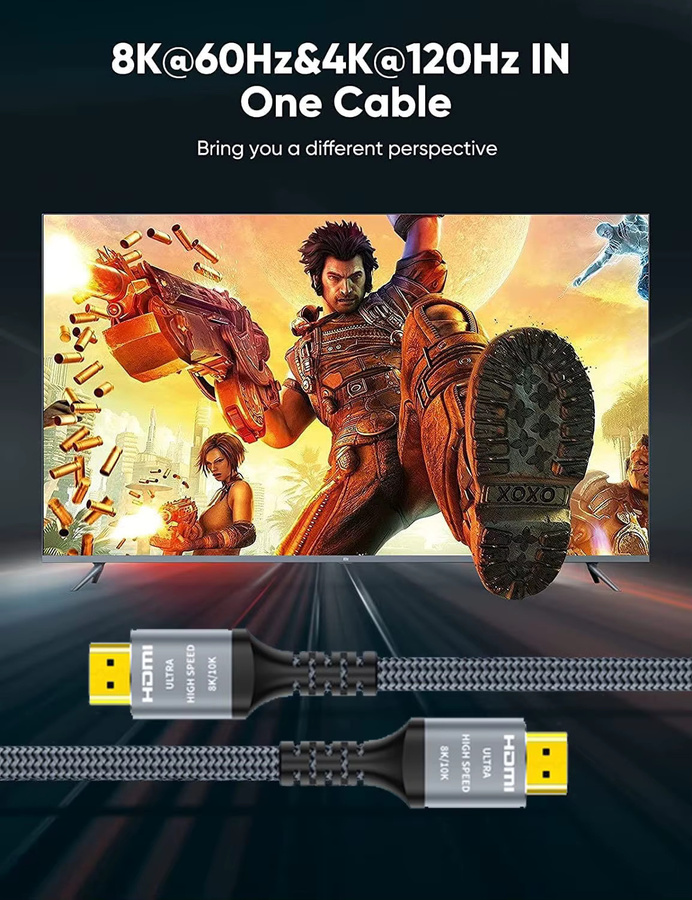 Cyanmi HDMI 2.1 Kabel für Xbox Series X und PS5, 8K/60Hz und 4K/120Hz, 48Gbps mit HDR10, Schwarz/Grau - Bild 5