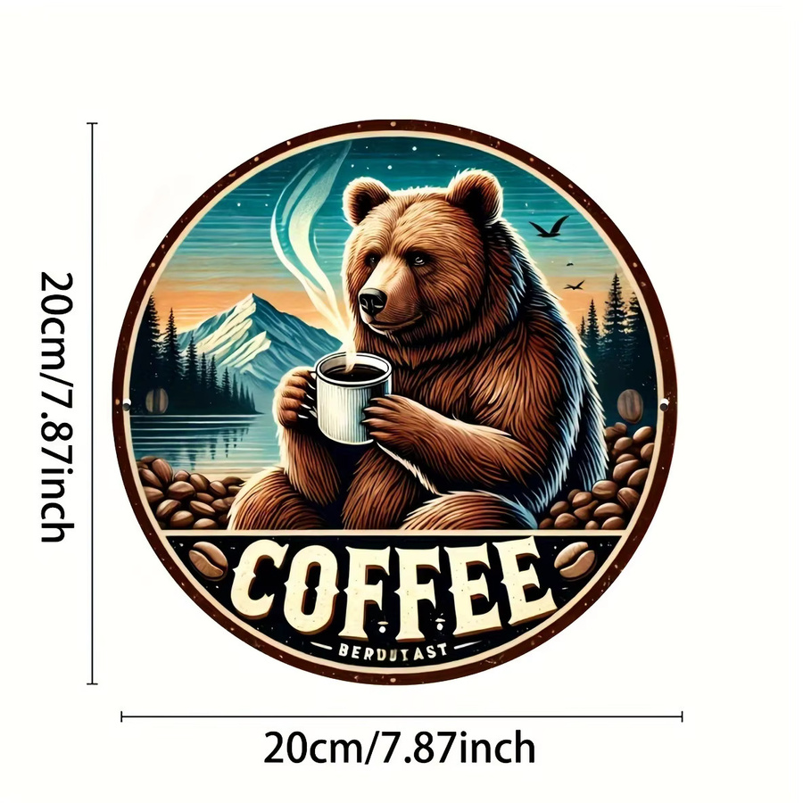 Potdemiel Vintage Black Bear Kaffeeschild aus Metall in Schwarz und Multicolour, rustikale runde Wandkunst für Café und Bar, Durchmesser: 20 cm - Bild 2