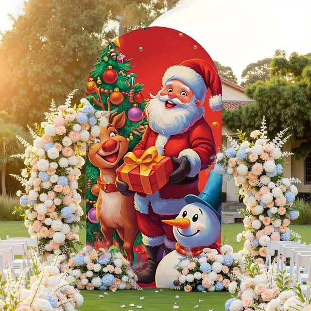 VIKAMA Weihnachtsbogen-Hintergrund mit Weihnachtsmann für Weihnachts-, Hochzeits-, Geburtstags- und Abschlussfeiern B: 120 cm, H: 50 cm - Bild 1