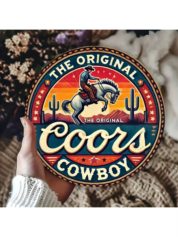 Coors Vintage Cowboy Wandkunst aus Metall, mehrfarbig, B/H: 20,3 x 20,3 cm - Bild 6
