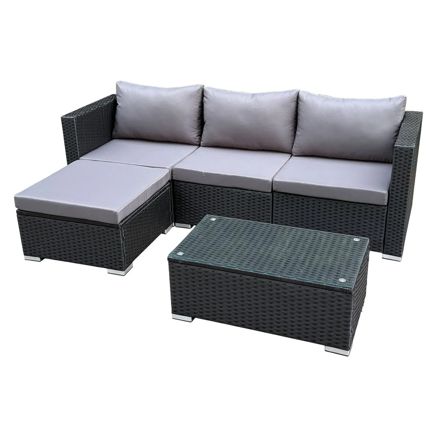 SVITA QUEENS Gartenlounge 5-tlg. Gartenmöbel Set in L-Form aus Polyrattan und Stahl, Schwarz mit Polsterkissen - Bild 2