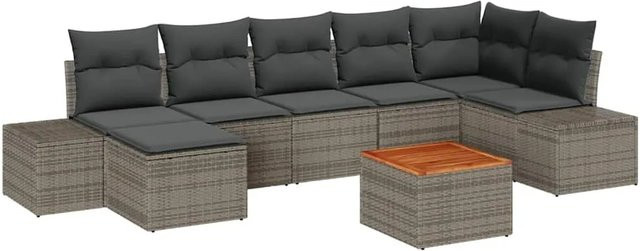 vidaXL Garten-Sofa-Set 8-teilig Grau mit Polstern und Stauraum aus Polyrattan und Akazienholz - Bild 1