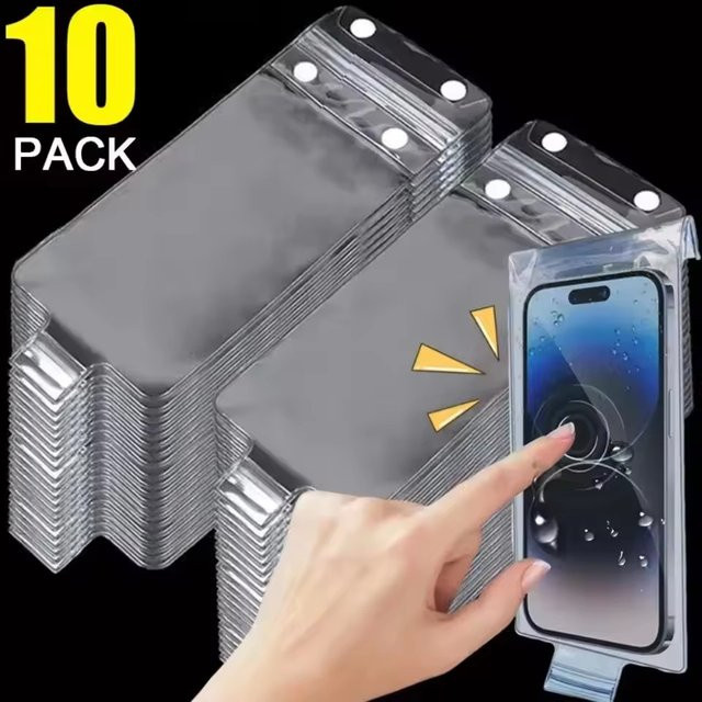 10er Pack Wasserdichte Handyhüllen in Transparent für iPhone 16, Samsung und Xiaomi als Unterwasser-Handyschutzhülle - Bild 1