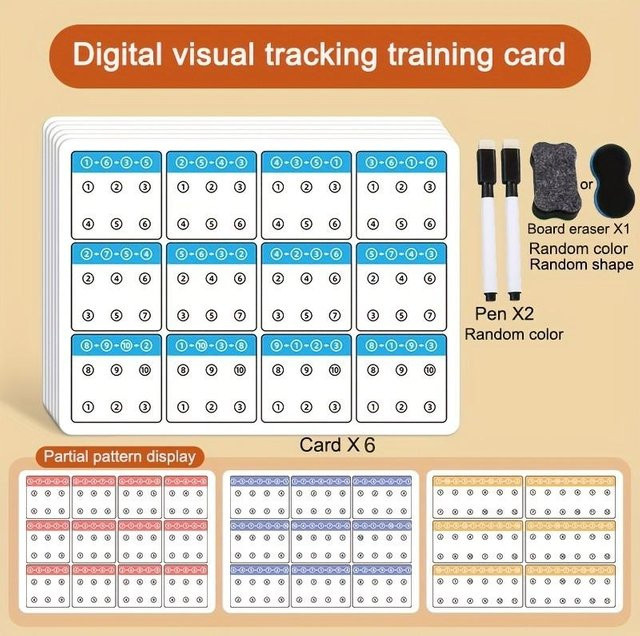 Yiran toy Montessori Visuelles Tracking Arbeitsheft mit 6 Übungskarten und Radierbarem Stift für Kinder, Multicolour - Bild 1