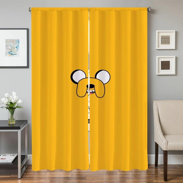 2er-Set Fensterküchenvorhänge mit Tiermotiven in Gelb, semi-transparent, Breite: 50 cm, Höhe: 70 cm - Bild 1
