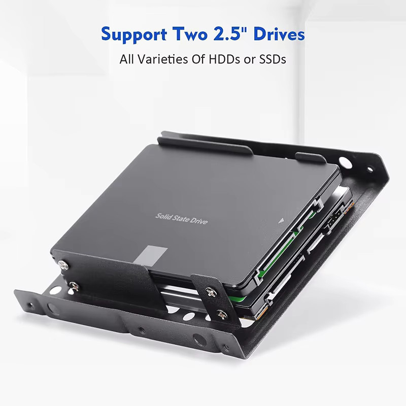 OULLX Festplattenhalterung für 2,5 bis 3,5 Zoll Festplatten und SSD, Dual Desktop Montagehalterung Interner Adapter, Schwarz - Bild 2