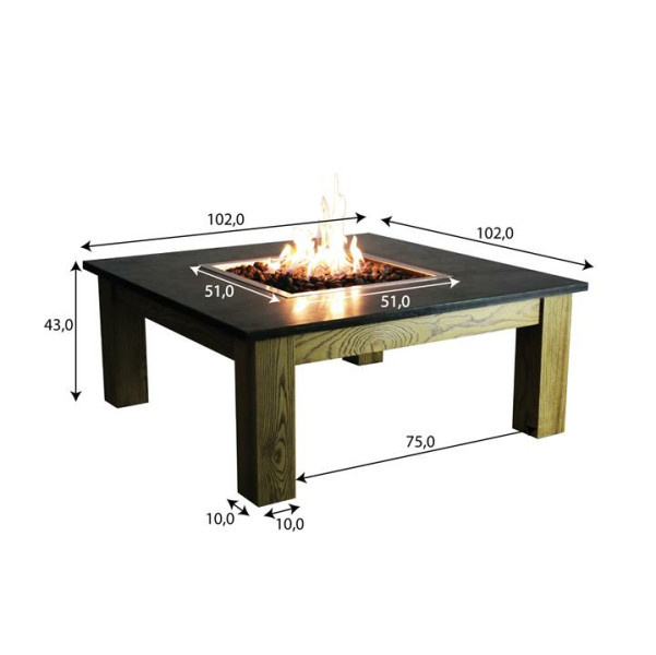 Elementi Gasfeuerstelle Colima Fire Table aus Weidenholz und Schiefer in Schwarz B/T/H: 125 x 101 x 43 cm - Bild 2