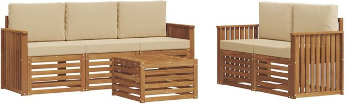 vidaXL Sofagarnitur 6-teilig aus Massivholz Akazie in Natur und Beige, modern und minimalistisch - Bild 1