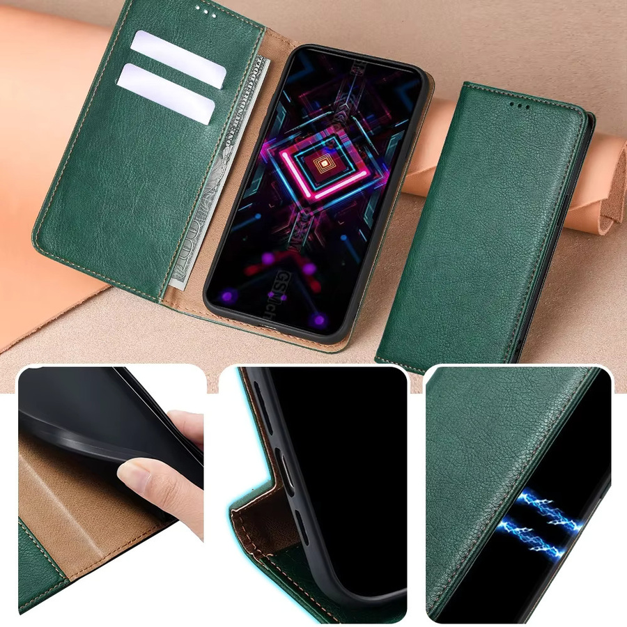 Business Leder Brieftasche Handyhülle für Xiaomi Poco X6 C65 C51 C50 M6 F5 M2 Pro M5S M4 X3 GT mit Kartenfächern und Magnetverschluss in Blau oder Grün - Bild 2