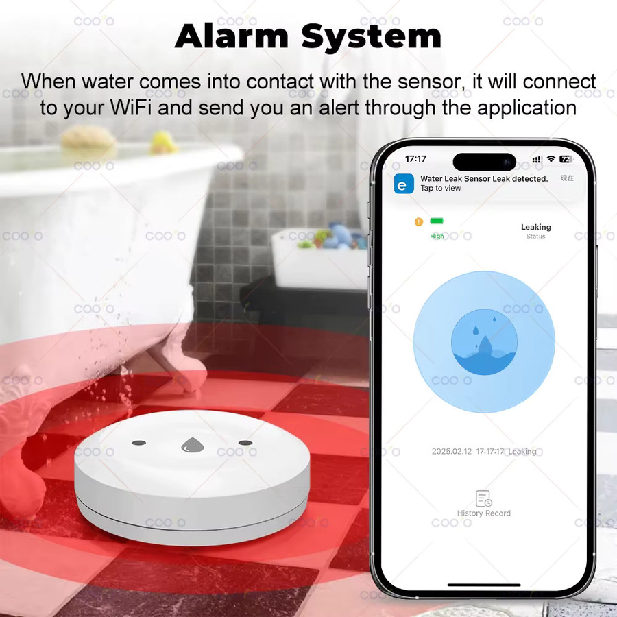 Ewelink Zigbee Smart Wassersensor in Weiß zur Fernüberwachung von Überschwemmungen und Leckagen für Küche und Badezimmer, kompatibel mit Home Assistant und Zigbee2mqtt - Bild 2