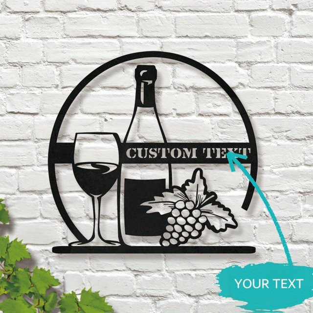 Personalisiertes rundes Wanddekor aus Metall von Hello Young mit floralem Wein- und Trauben-Design in Schwarz - Bild 1