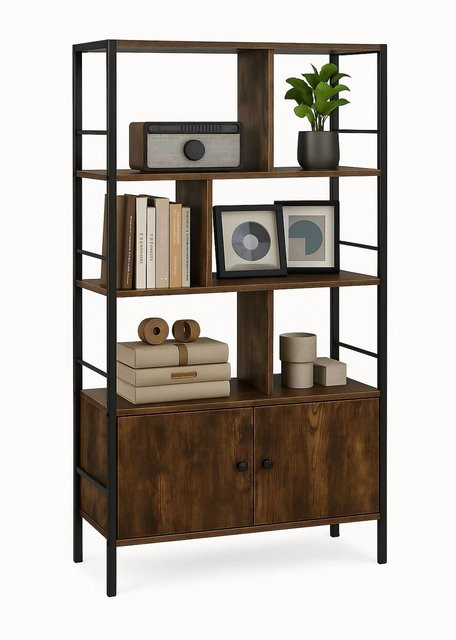 Relaxdays Bücherregal mit Unterschrank aus Holzwerkstoff und Stahl in Schwarz, höhenverstellbar, H x B x T: 154,5 x 74 x 30 cm - Bild 1