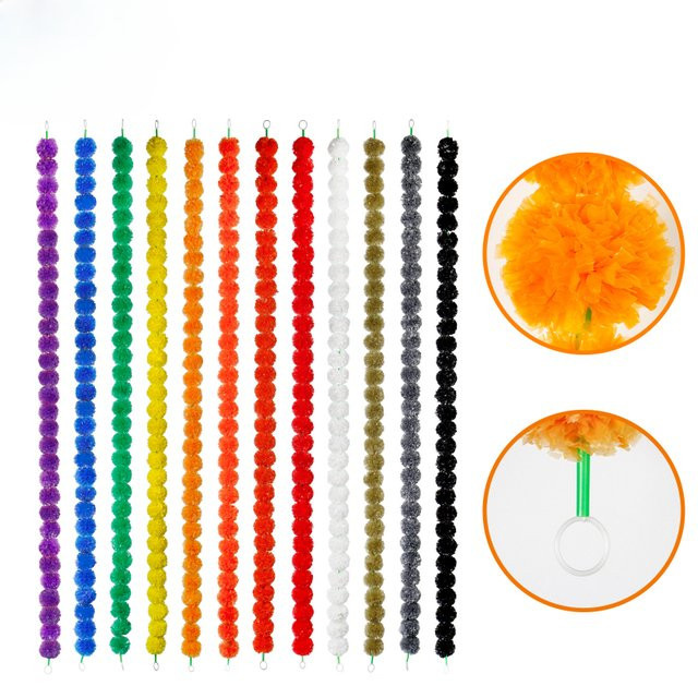 Atceawit Künstliche Ringelblumen-Girlande aus Kunststoff in Multicolor für Diwali und Tag der Toten, Länge: 150 cm - Bild 1