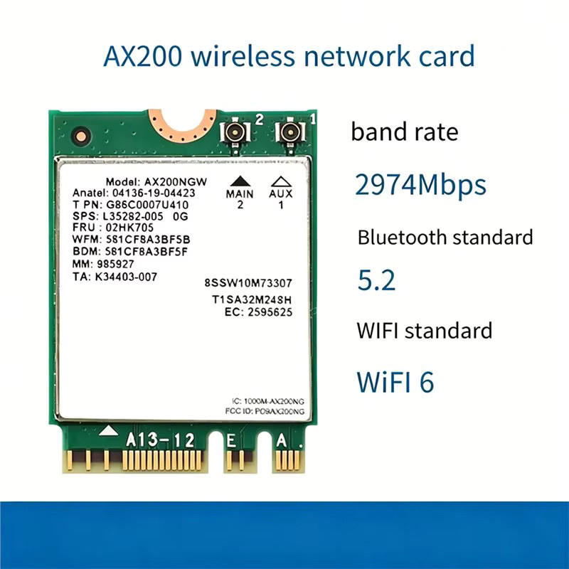 AX200 WLAN-Karte M.2 NGFF mit WiFi 6 und Bluetooth 5.2, Dual-Band 2,4GHz/5GHz, 2974Mbps WLAN-Adapter inklusive Antenne - Bild 2