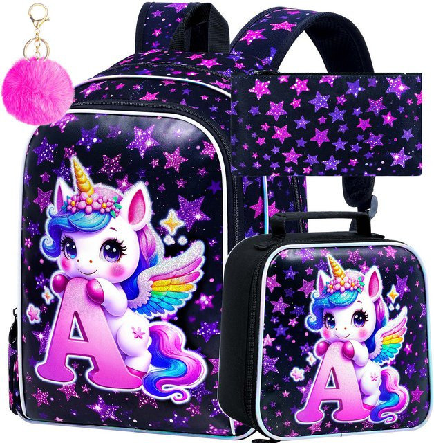 3-teiliges Einhorn-Rucksack-Set für Mädchen von Fancy Style Studio, wasserabweisende Schultasche mit Brotdose, mehrfarbig - Bild 1