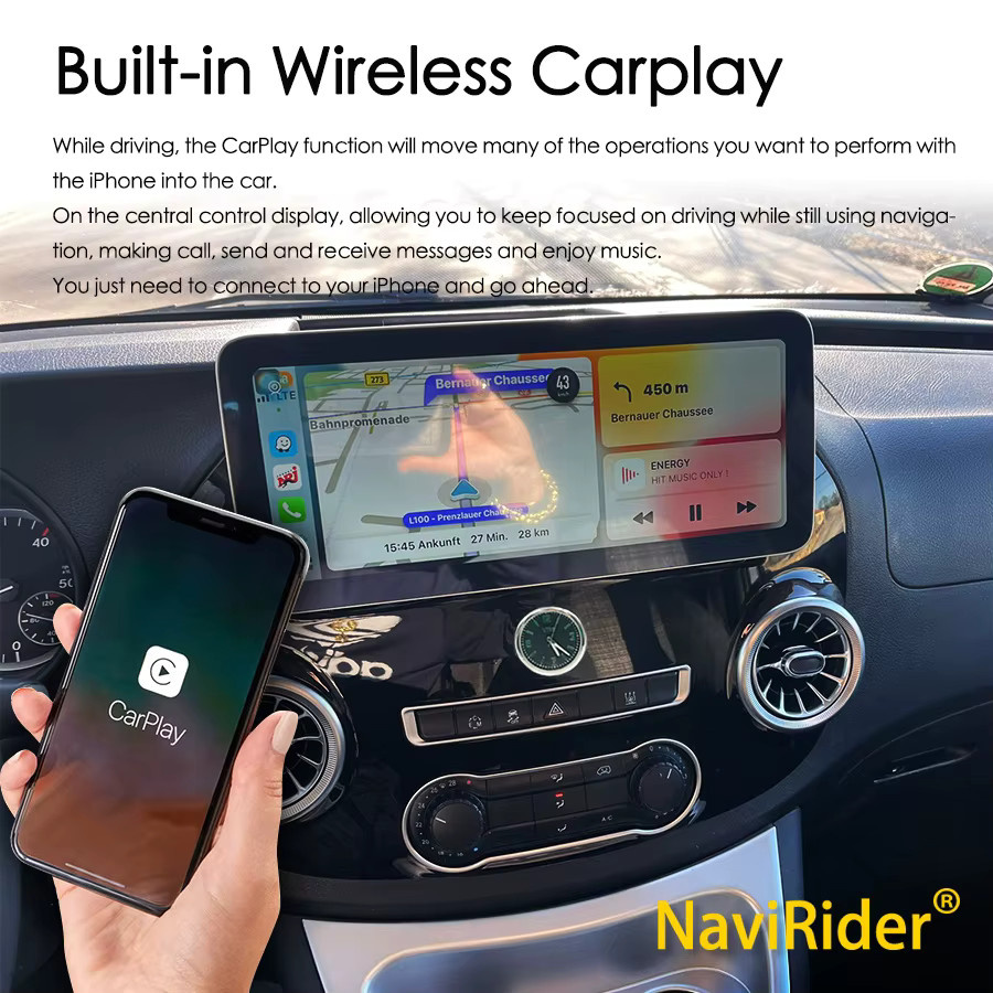 NAVIRIDER Multimedia Player für Mercedes Benz Vito 116 W447 ab 2016 mit 12,3 Zoll Display, 256 GB Speicher, Android Auto, CarPlay und GPS Navigation, Schwarz - Bild 4