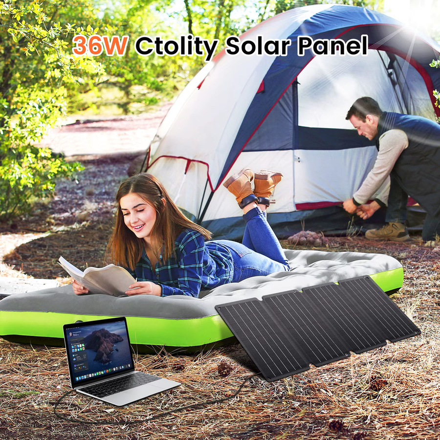 CTOLITY Tragbares faltbares Solarpanel 36W 14V mit USB Typ C Ladegerät, wasserdicht, Farbe: Schwarz - Bild 5