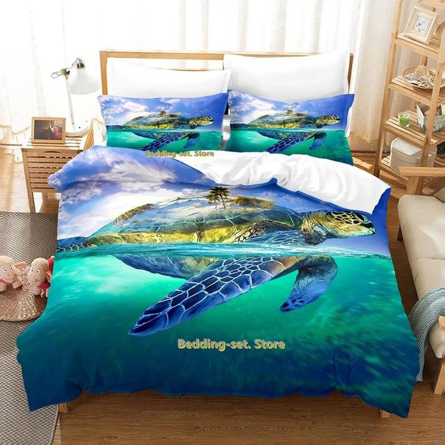 Binchi Turtle Island Bettwäsche-Set mit 3D-Schildkröten-Motiv, dreiteiliges Microfaser-Set für Erwachsene und Kinder, Mehrfarbig, B/H: 180 x 210 cm - Bild 1