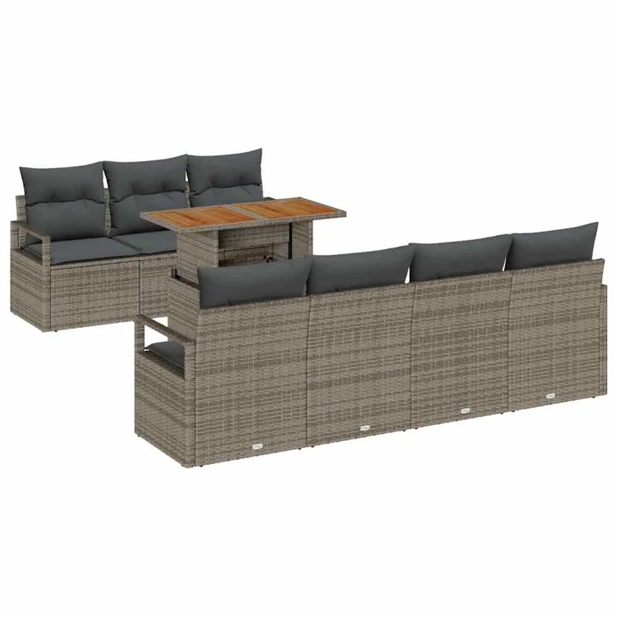 vidaXL Garten-Sofa-Set aus Poly-Rattan in Grau, 8-teiliges Outdoor-Set mit Tisch, Sesseln und Mittelsitzen inklusive Stauraum und Polstern - Bild 2