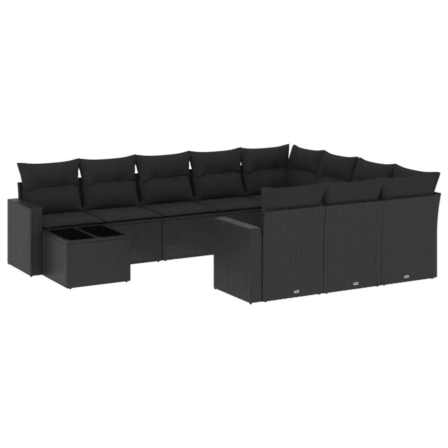 vidaXL 11-tlg. Garten-Sofagarnitur in L-Form aus Polyrattan mit Kissen und Couchtisch, Schwarz - Bild 2