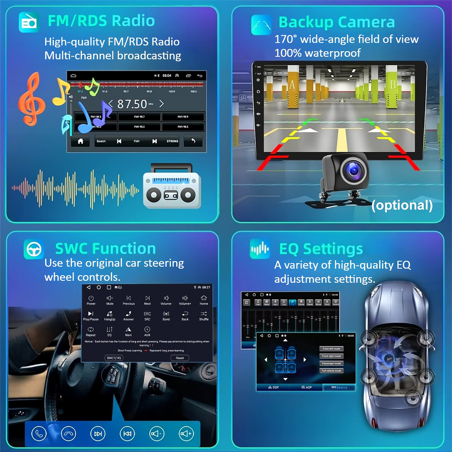 ESSGOO Universelles 2DIN Android 15 Autoradio mit 6+128G Speicher, Kabelloses Carplay und Android Auto, Schwarz, mit GPS, WLAN, Bluetooth und 4G Unterstützung - Bild 8