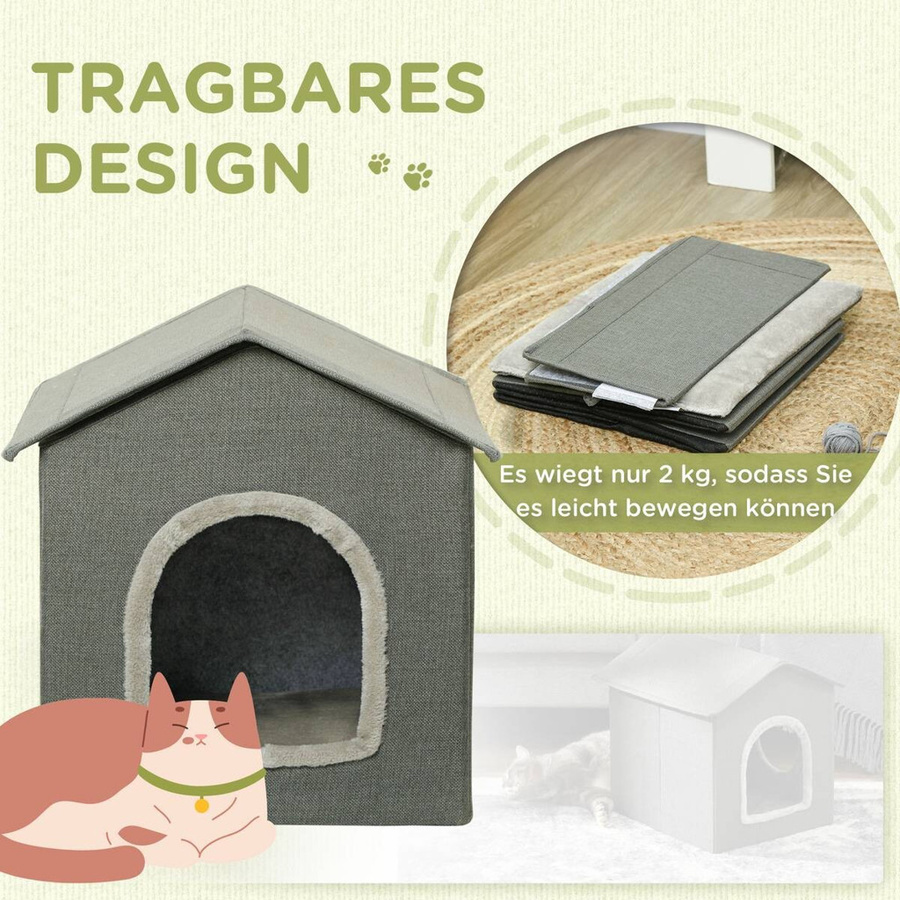 PawHut Katzenhaus Höhle in Grau mit PVC und MDF B/H/L: 43,5 x 40,5 x 39 cm - Bild 4