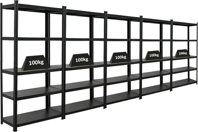 5er Set PROREGAL All Black Series Ragnar Schwerlastregal, Matt Schwarz, H x B x T: 180 x 90 x 40 cm, Fachlast 100 kg - Bild 1