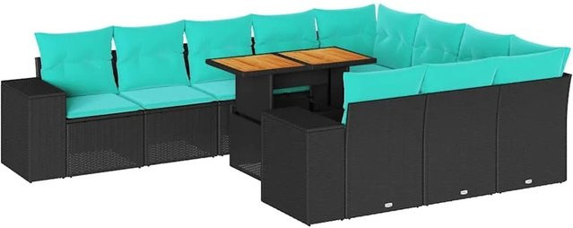 vidaXL 11-teilige Garten-Sofagarnitur aus Poly-Rattan und Akazienholz in Schwarz mit Kissen - Bild 1