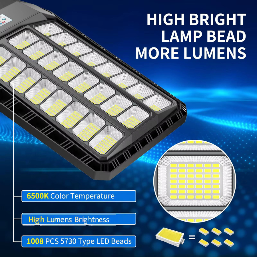 Adewalk Solar-Straßenleuchte in Schwarz mit 1008 LEDs, 2000W, 25000mAh Akku, IP67 Wasserdicht, Bewegungssensor, Dämmerungssensor und Fernbedienung für Garten und Außenbereich - Bild 3